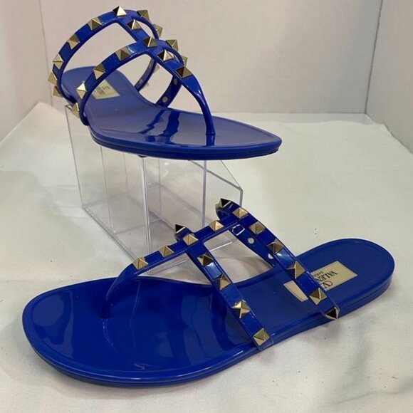 Valentino Garavani Rockstud Jelly Sandals Blue Electric PVC Slides 38 - Picture 4 of 13